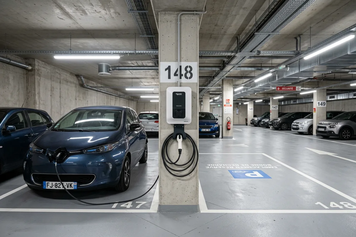 Pose de borne de recharge en parking souterrain de copropriété à Munster